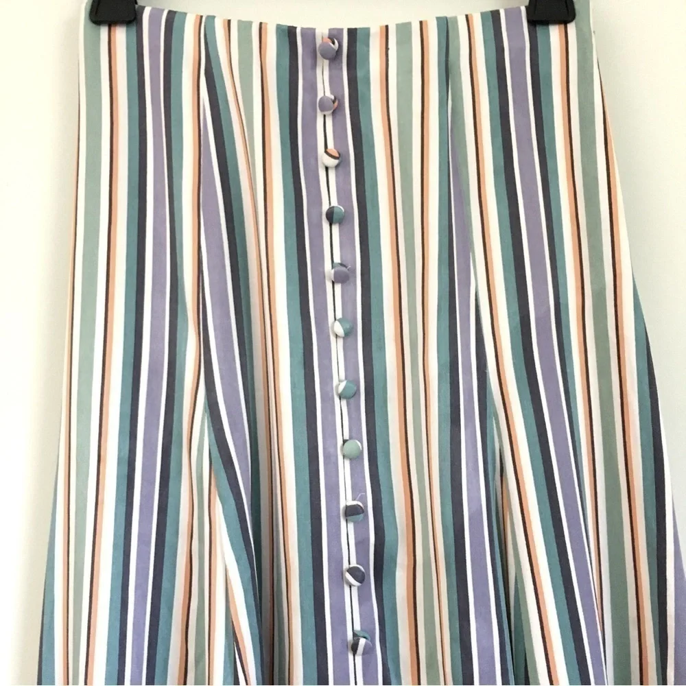 Anthropologie Maeve Silky Freya striped Freya Button lagenlook Midi Skirt 0/W26